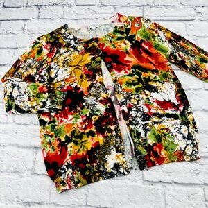 Joseph A Fine Knit Large Cardigan Sweater Floral Long Sleeve
